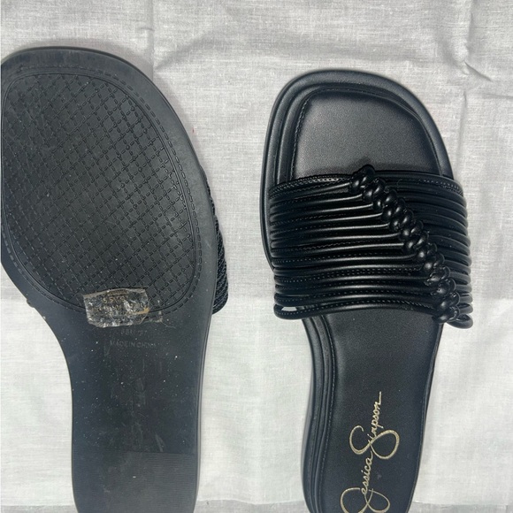 Black Leather Slide Sandals for Women - Picture 5 of 15